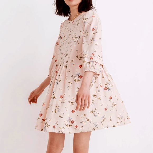 Madewell Pintuck Puff-Sleeve Mini Dress in Seaside Floral - Picture 2 of 15